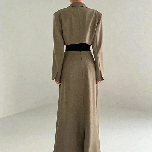 Brown Preppy Womens Women's Solid Color Slim Fit Double Breasted Blazer - Picture 3 of 5